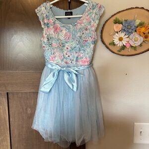 Lilt Girls Pastel Floral Tulle Tie-Waist Dress Size 8